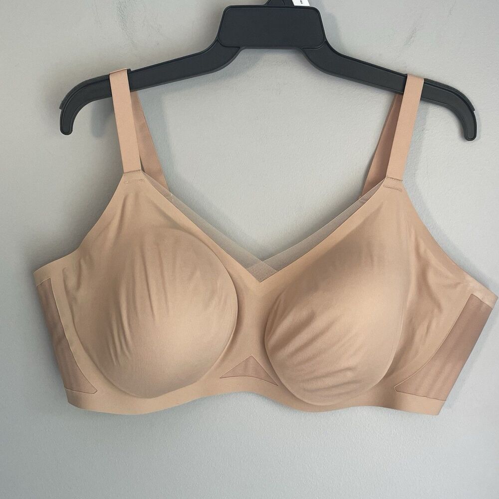 Honeylove Crossover Wireless Bra Size 3x Sand Seamless Support 44DD / 44DDD EUC
